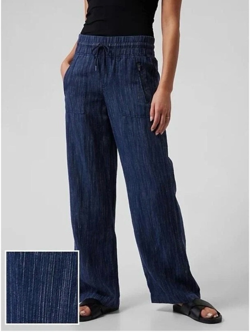Athleta Wide Leg Drawstring Pants in Deep Indigo Blue